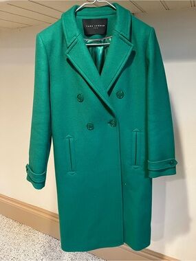Tara Jarmon Emerald Green Double-Breasted Wool Pea Coat